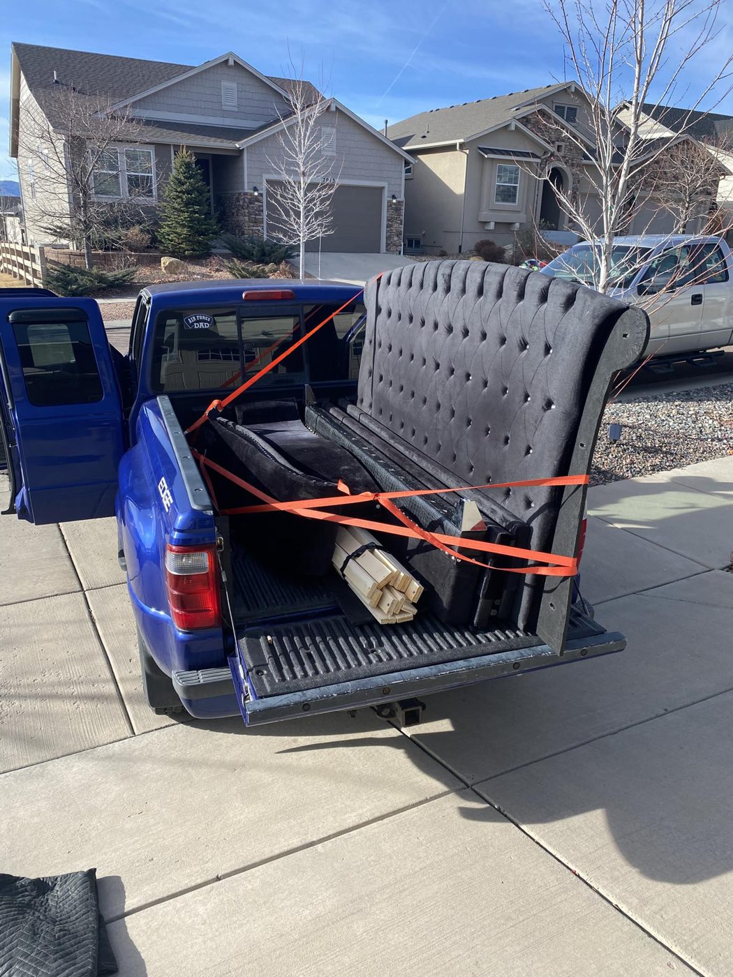 Hauling furniture in the truck bed